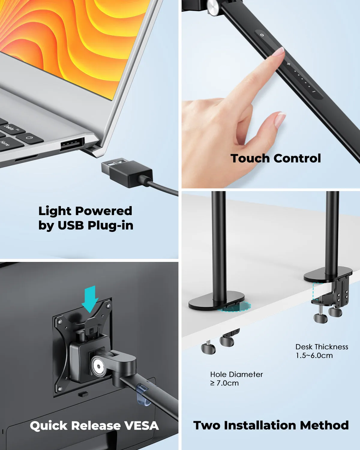 3 in 1 Monitor & Laptop Desk Mount with 7" LED Ring Light, Gas Spring Arm Height & Angle Adjustable (3LT-PRO)