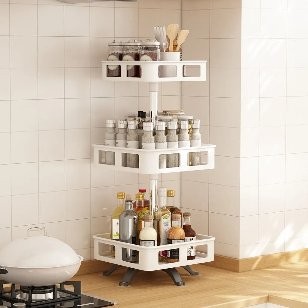 3 Tier Rotating Spice Rack | Square Shape | White
