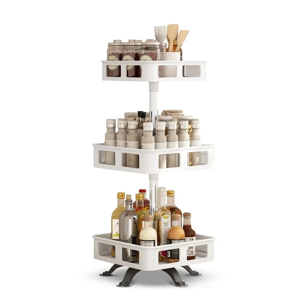 3 Tier Rotating Spice Rack | Square Shape | White