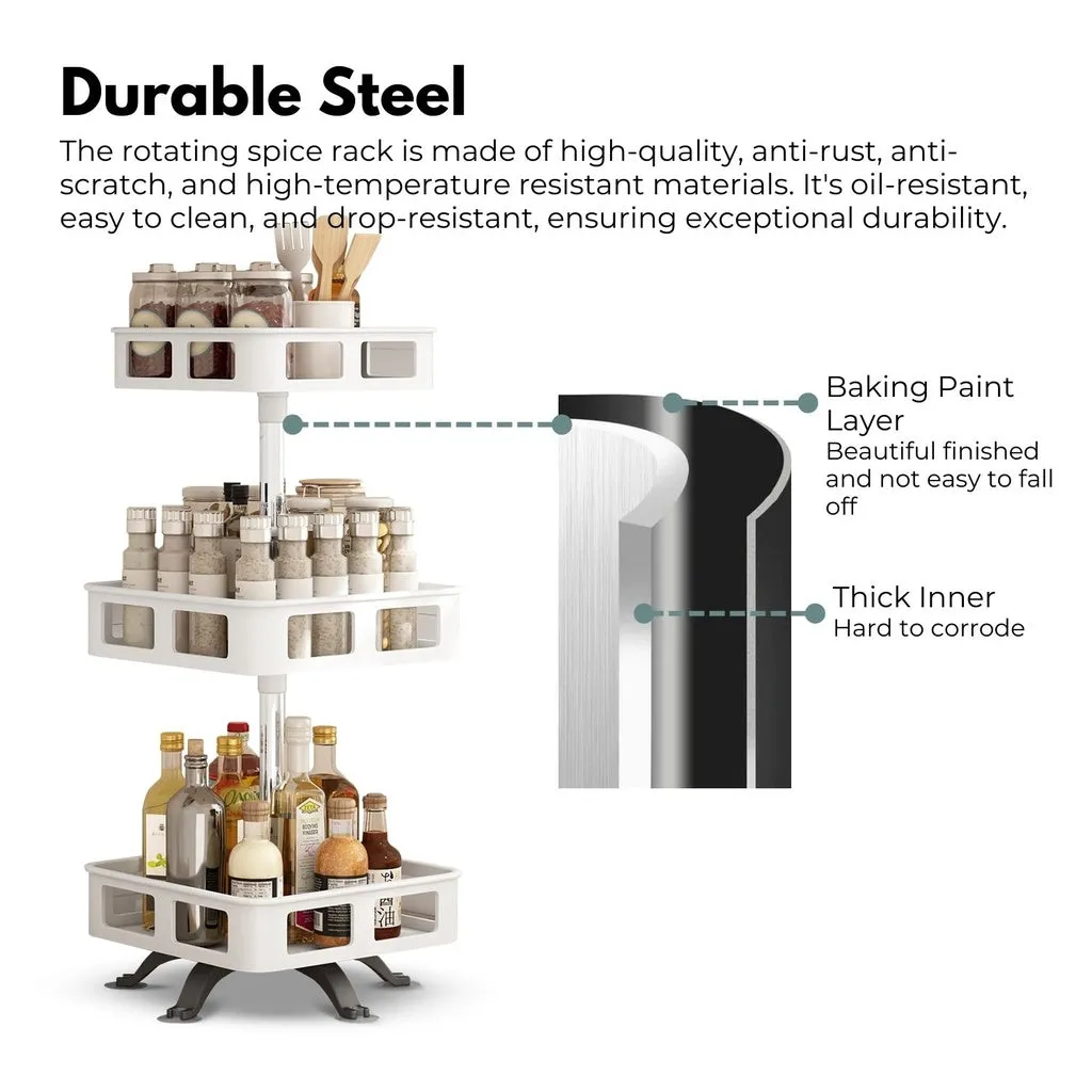 3 Tier Rotating Spice Rack | Square Shape | White