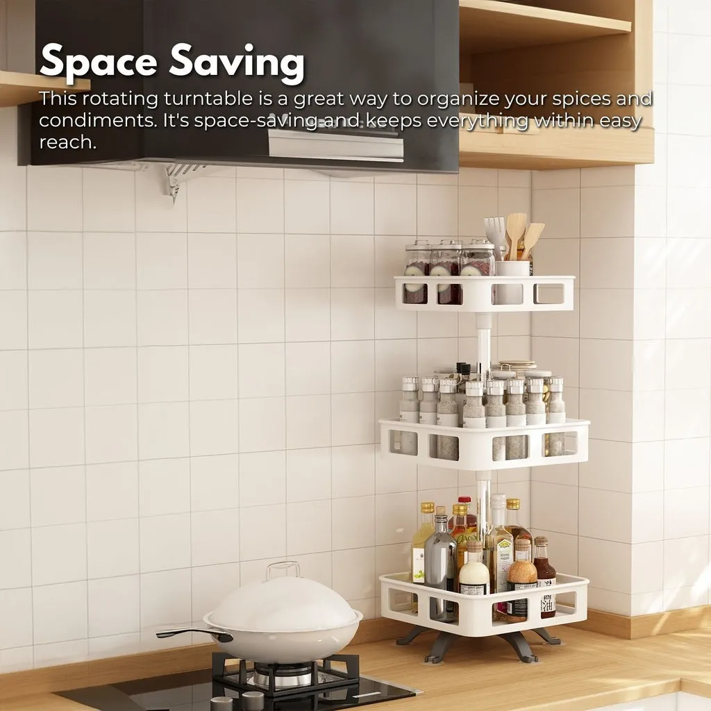 3 Tier Rotating Spice Rack | Square Shape | White