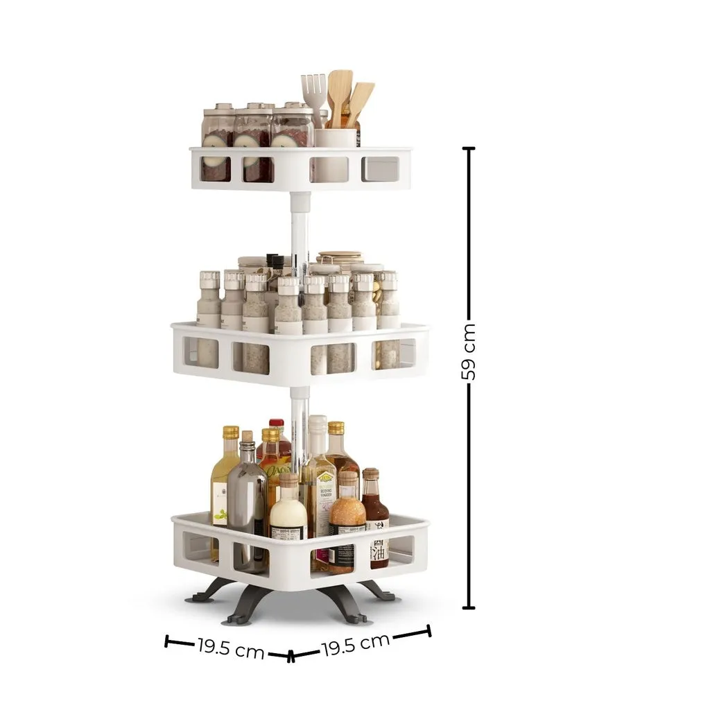 3 Tier Rotating Spice Rack | Square Shape | White