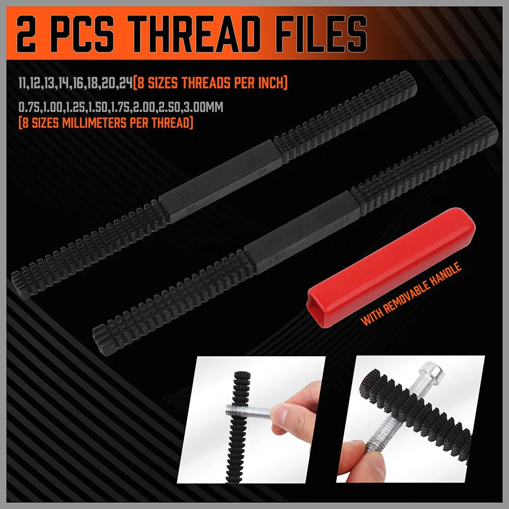 48-Piece SAE & Metric Thread Restorer Kit | Fractional Metric Thread Repair Tool
