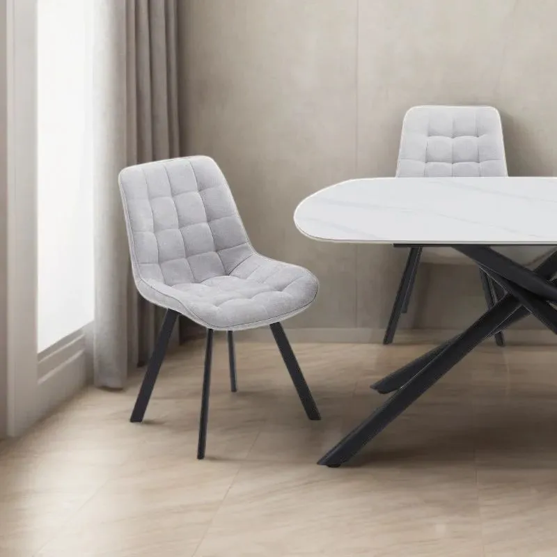 4PCS Neo Softy Fabric Dining Chairs | Light Grey | Modern Upholstered Kitchen Seating Set