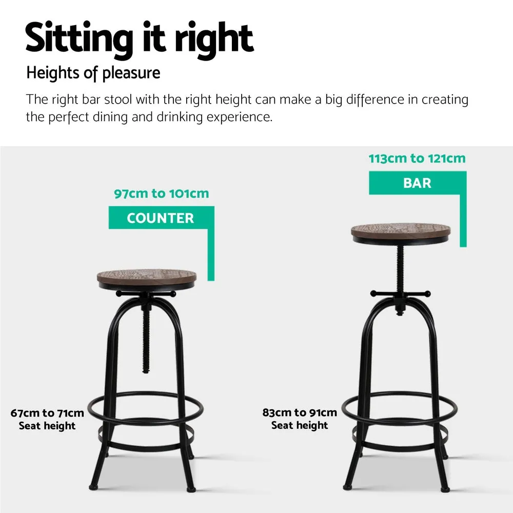 4x Bar Stools | Kitchen Dining Chairs | Adjustable Wooden Vintage Stool