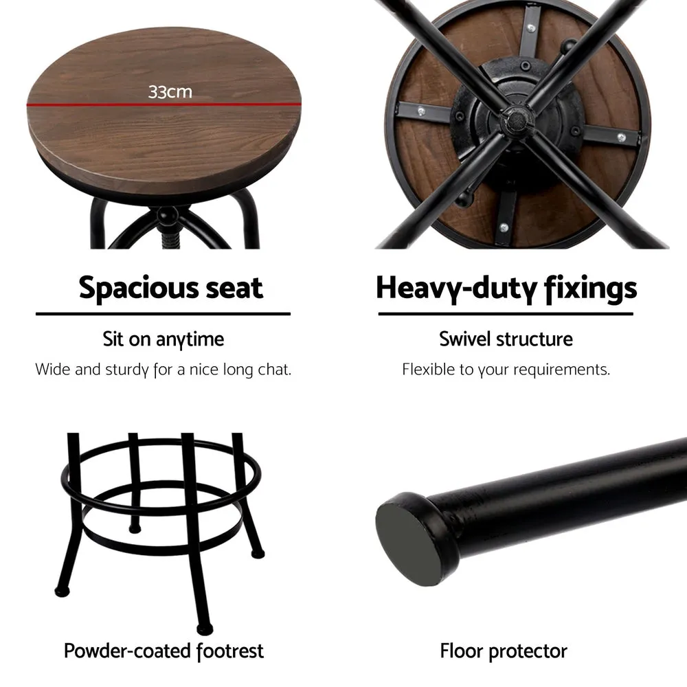 4x Bar Stools | Kitchen Dining Chairs | Adjustable Wooden Vintage Stool