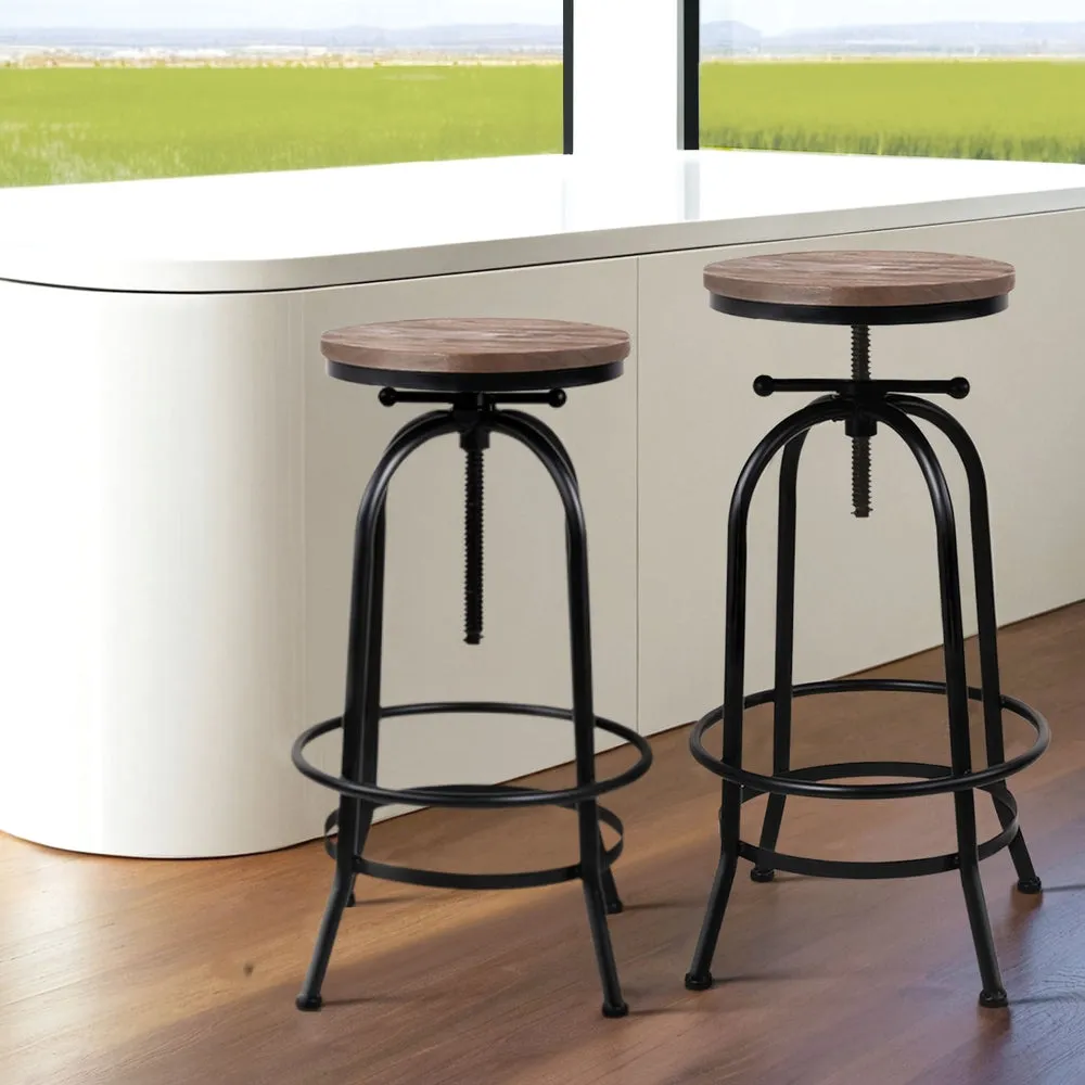 4x Bar Stools | Kitchen Dining Chairs | Adjustable Wooden Vintage Stool