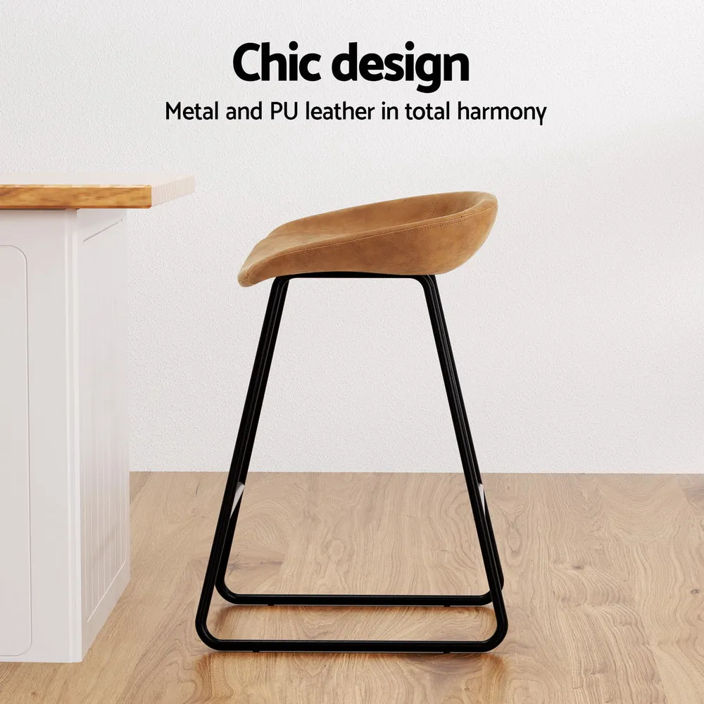 4x Bar Stools | Kitchen Dining Chairs | Counter Stool | PU Leather | Metal | Brown