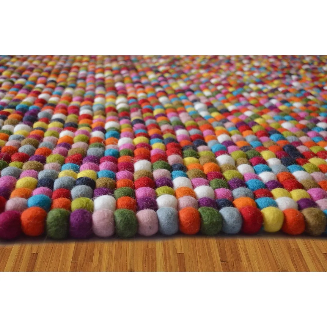 Multicoloured Felt Ball Rug